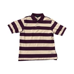 Daniel Cremieux Classics Polo Shirt Purple Creme Striped Cotton Men’s Medium